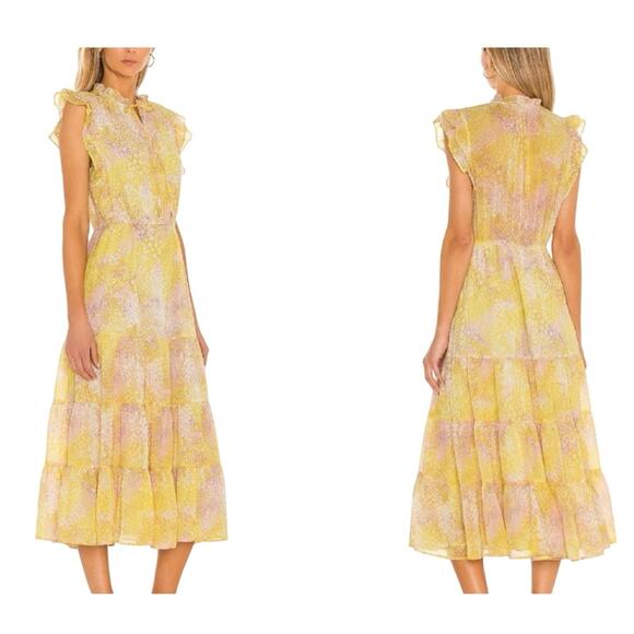 BB DAKOTA | Butter Yellow Dream Girl Tiered Midi Dress Cottagecore | Size M - Picture 2 of 10
